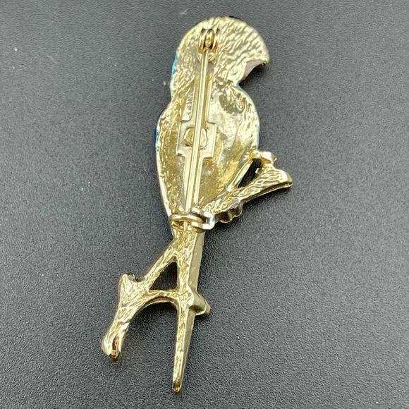 Vintage Blue Enamel Parrot Bird Brooch Pin Gold Tone - Picture 3 of 6